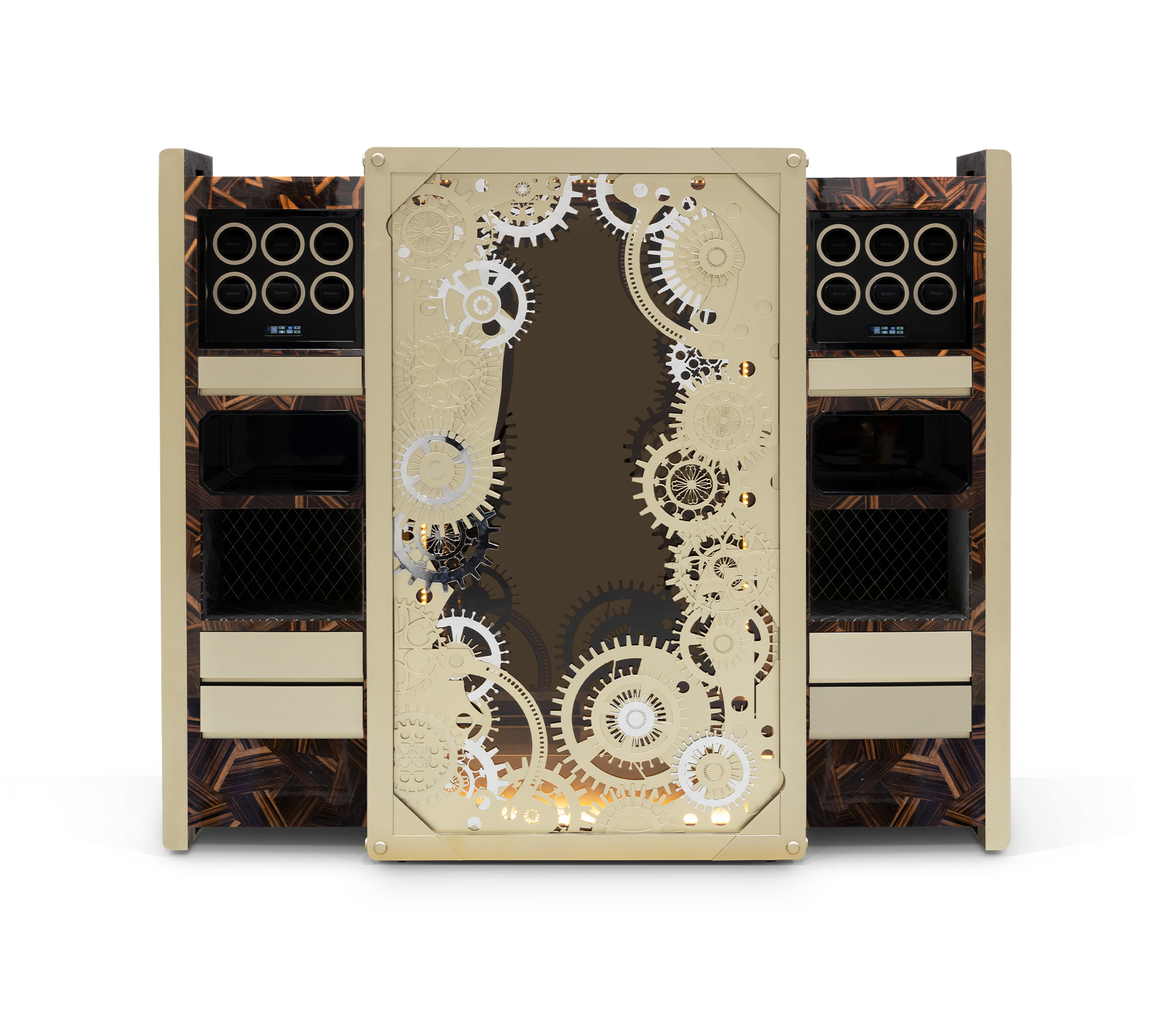 Luxury Baron Safe with Electric Opening System, Gold-Plated Brass & Walnut Root Interior