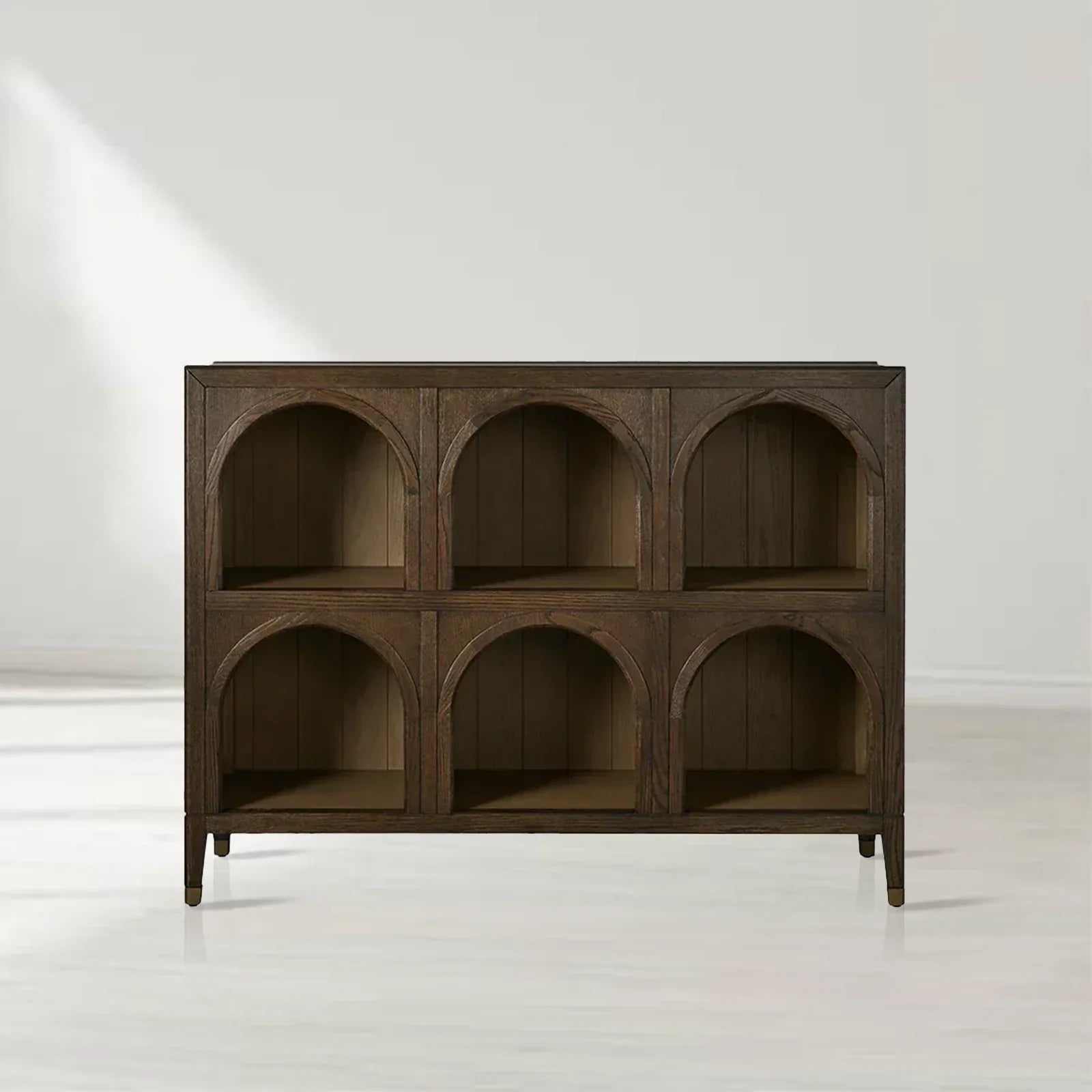 Hattie Solid Oak Arched Storage Cabinet with Six Open Arched Cubbies
