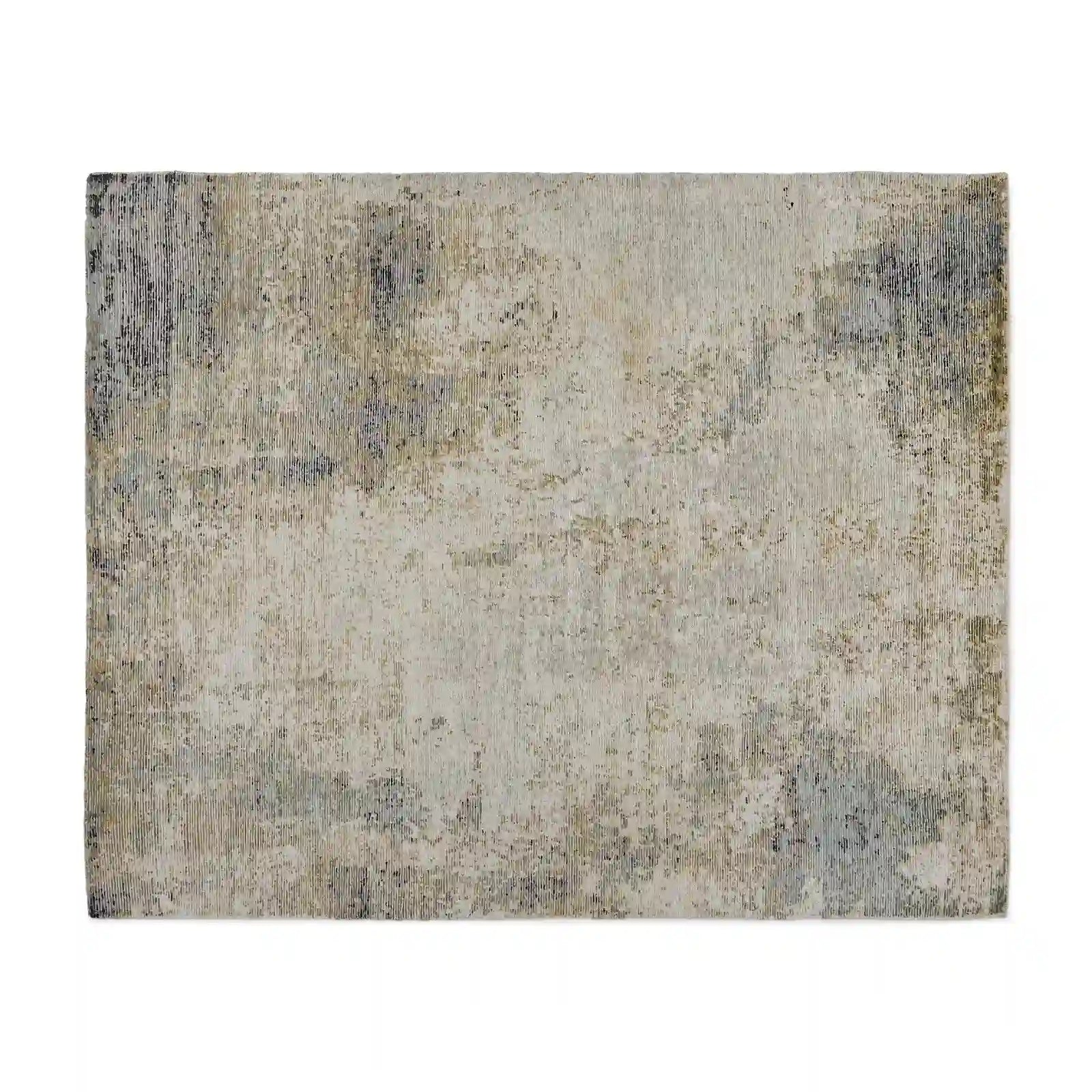 Tapis Miyah en laine verte tufté à la main, naturellement chaud et texturé, style abstrait flou vintage