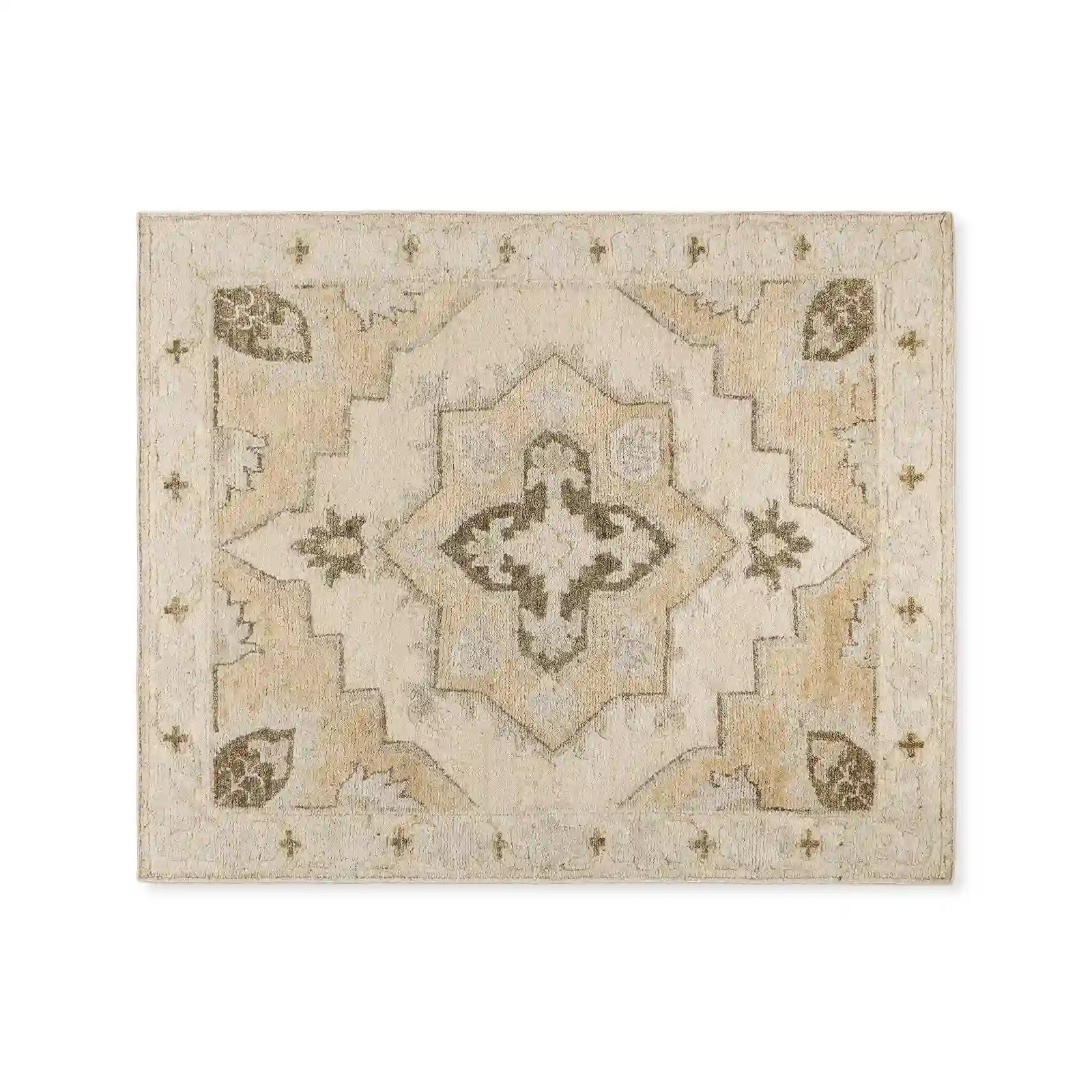 Giahra Wool Area Rug in Natural Tones Hand-Tufting Technique Carpet American Vintage Tribal Style