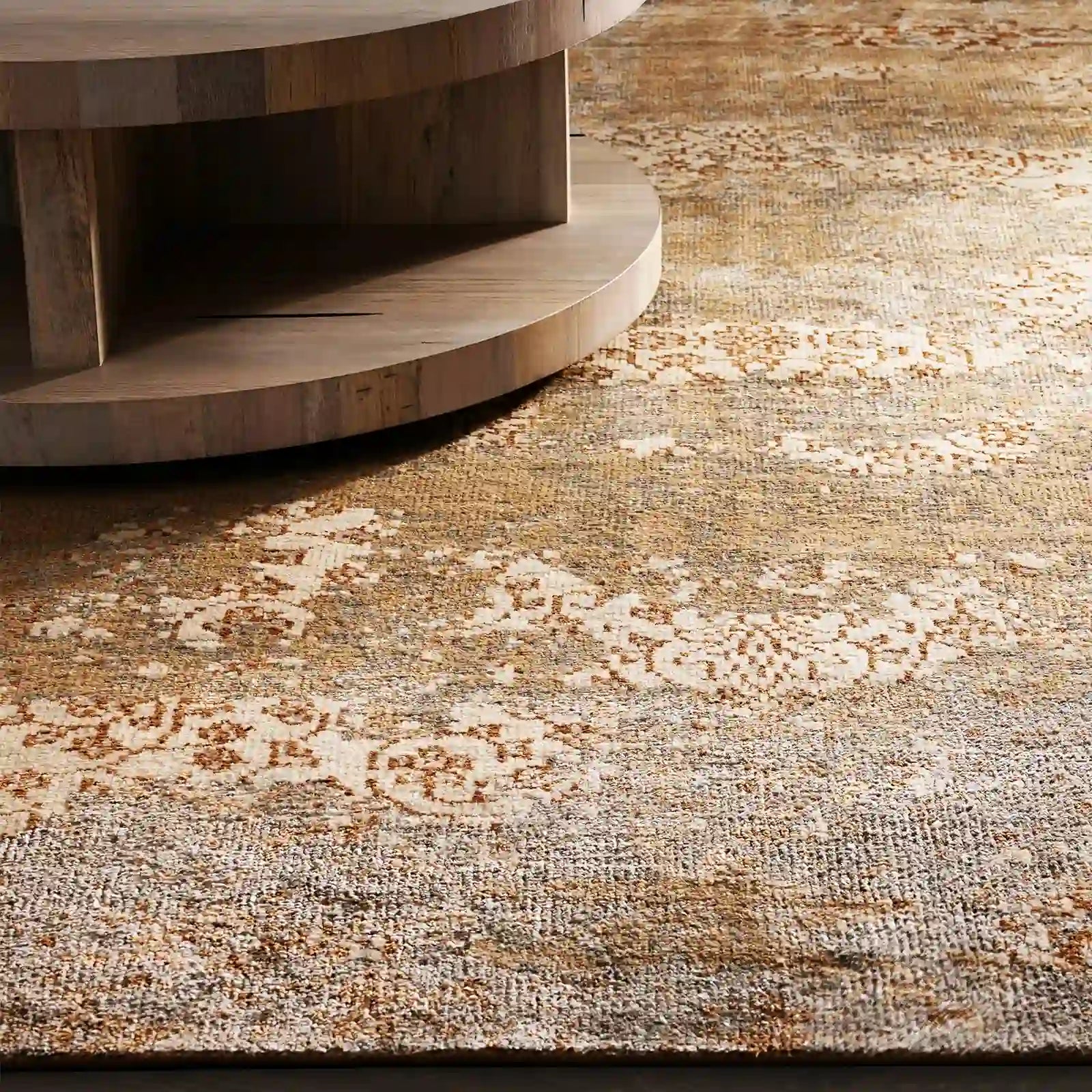 Tanséa Tapis Abstrait Marron en Laine et Rayonne Noué à la Main Moquette à motif floral abstrait moderne Style abstrait vieilli vintage