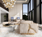 Luxury Modular Sofa with Karst-Inspired Sculptural Design & Polished Brass Frame
