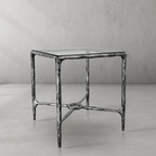 Thaddeus Metal Glass Square Side Table Overhang Hand-Forged Style-O End Table
