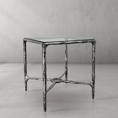 Thaddeus Metal Glass Square Side Table Overhang Hand-Forged Style-O End Table