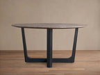 Saint Germain Round Stone Dining Table with Carrara Marble Top Wood Rennes Base