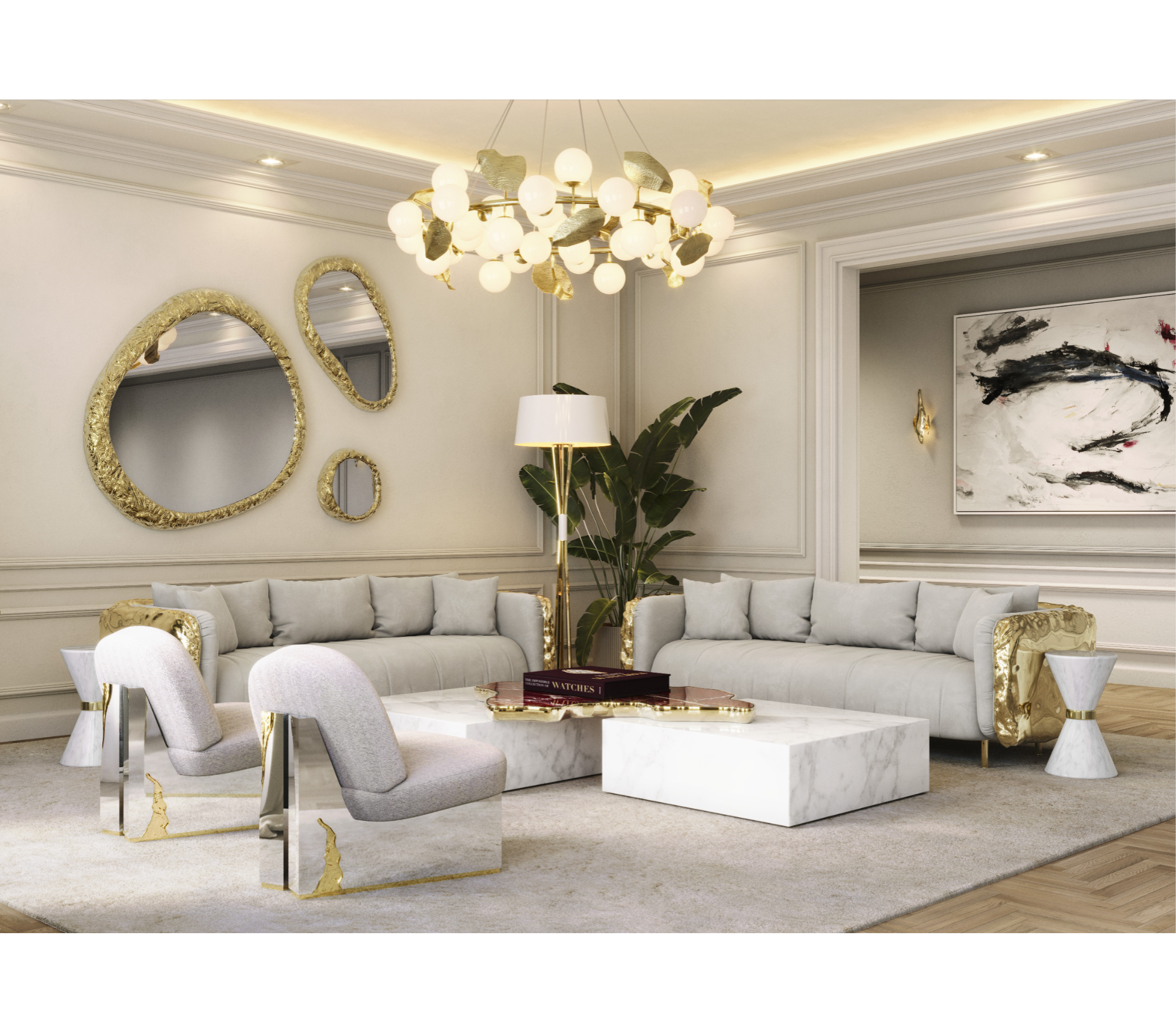 Luxury Black & White Coffee Table with Sculptural Design & High Gloss Finish