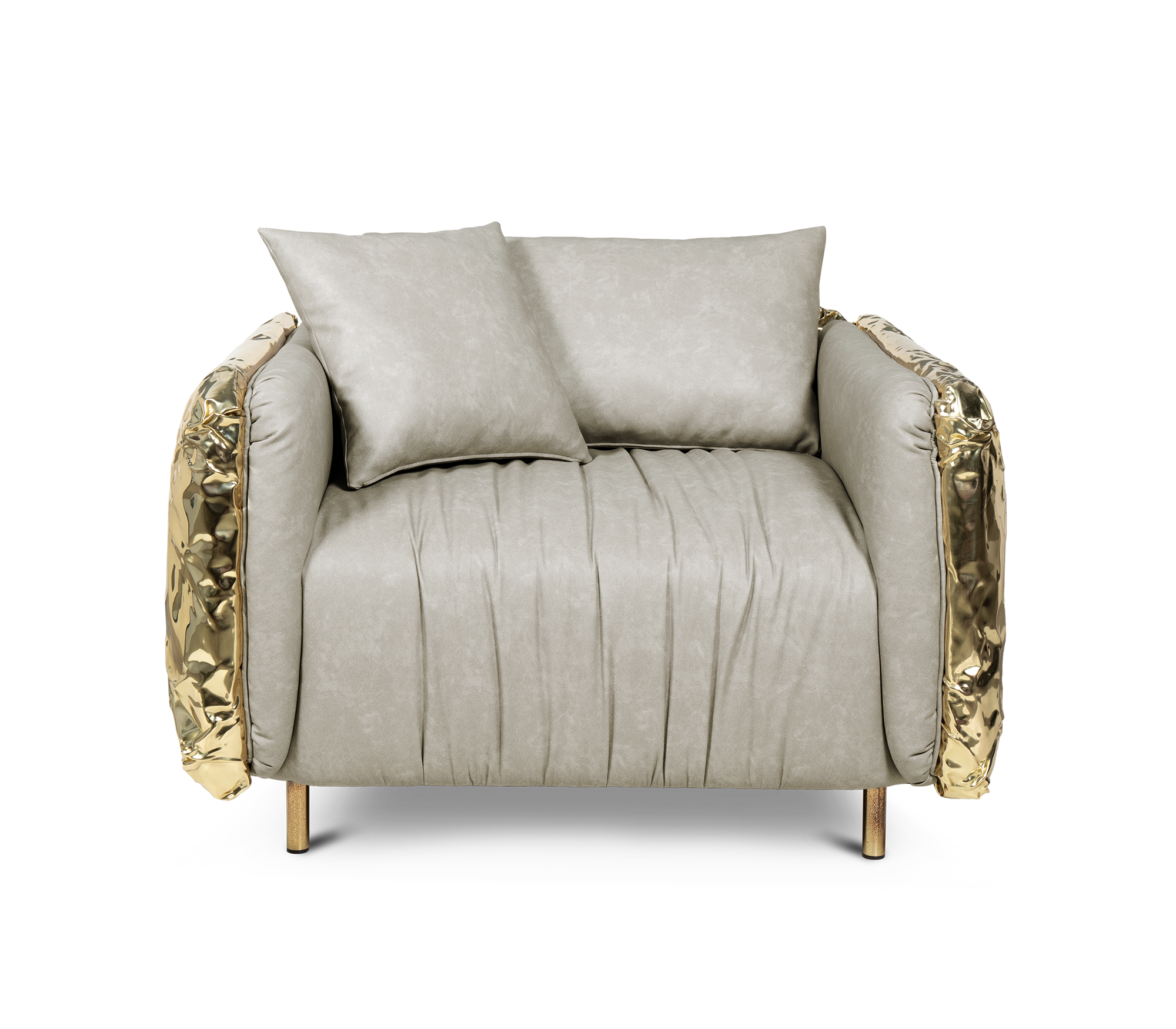 Luxury Imperfect Sculptural Armchair with Hammered Brass Frame & Artistic Design
