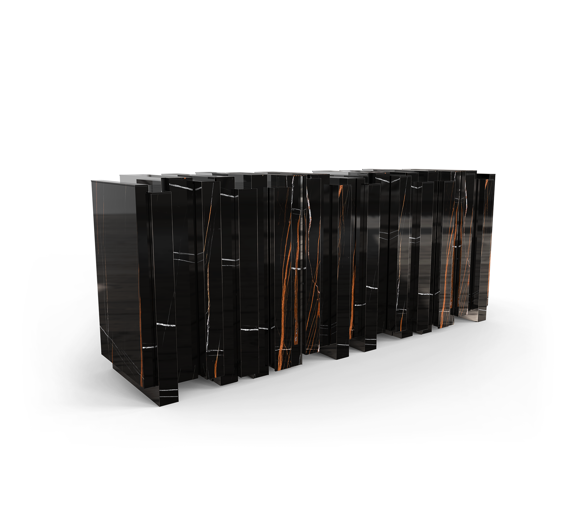 Luxury Sculptural Sideboard Cabinet with Black Gold Finish & Hidden Storage