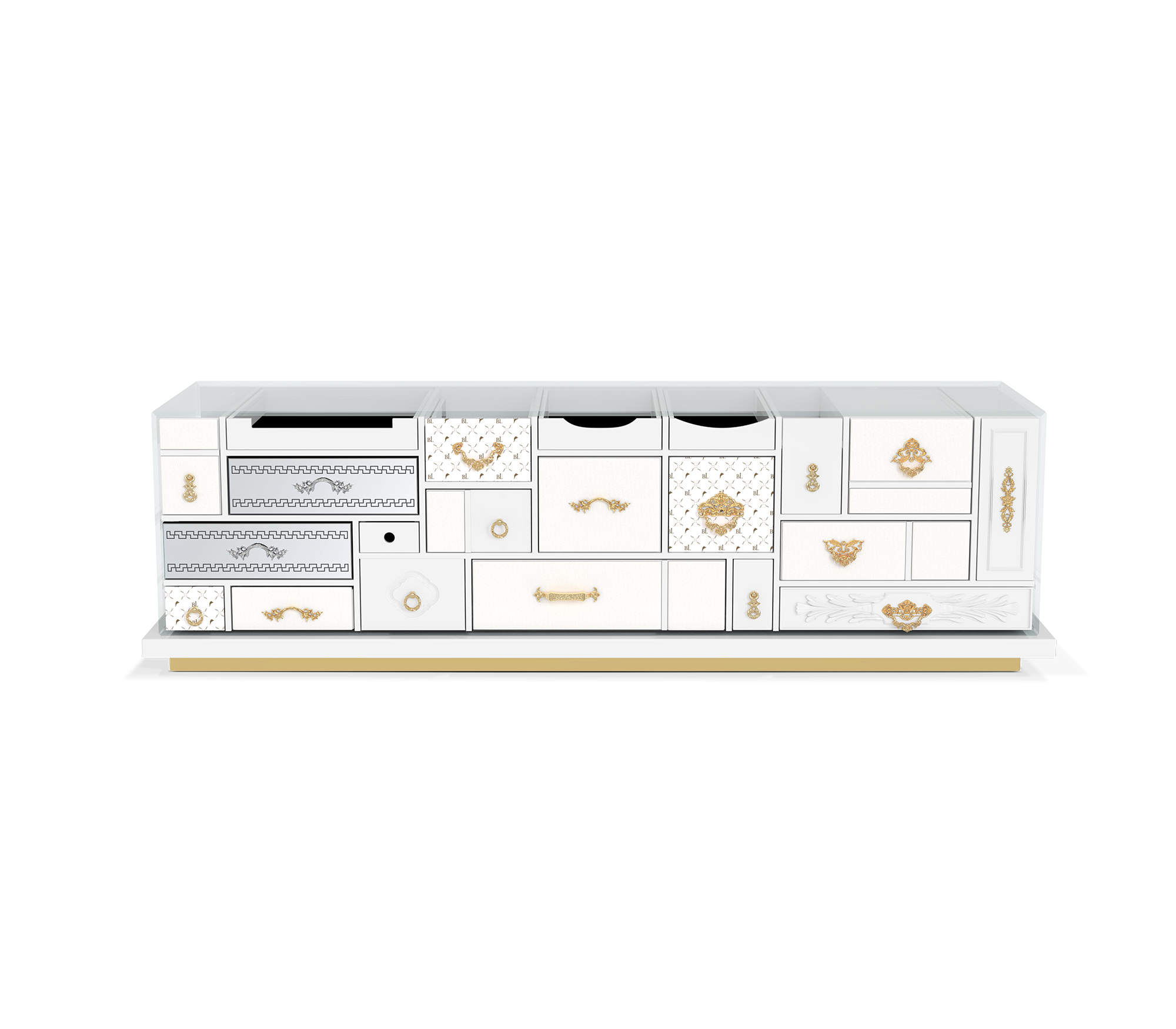 Luxury Modern TV Stand Cabinet with Geometric Design & Hidden Storage