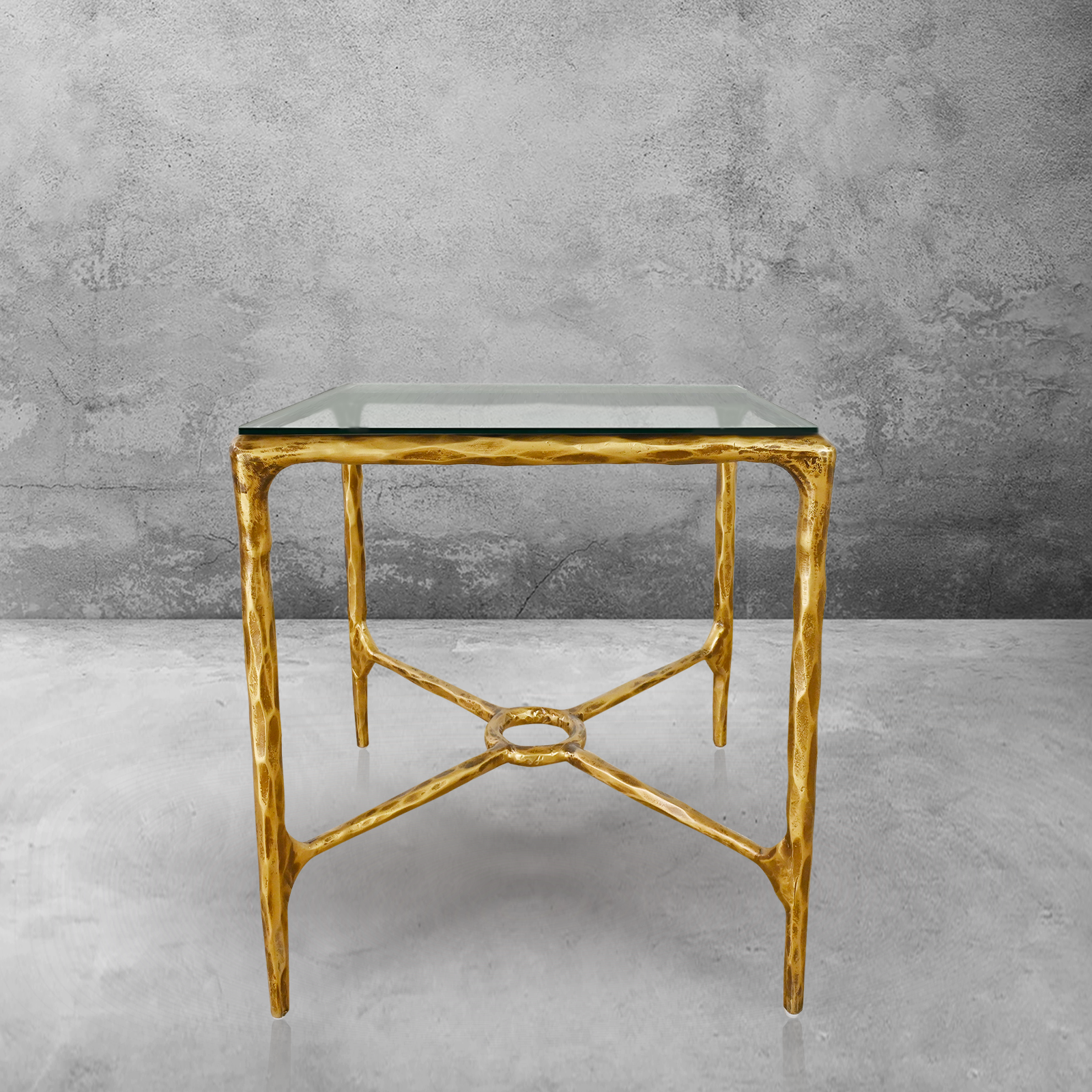 Thaddeus Metal Glass Square Side Table Overhang Hand-Forged Style-O End Table