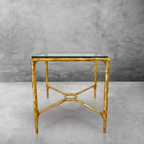 Thaddeus Metal Glass Square Side Table Overhang Hand-Forged Style-O End Table