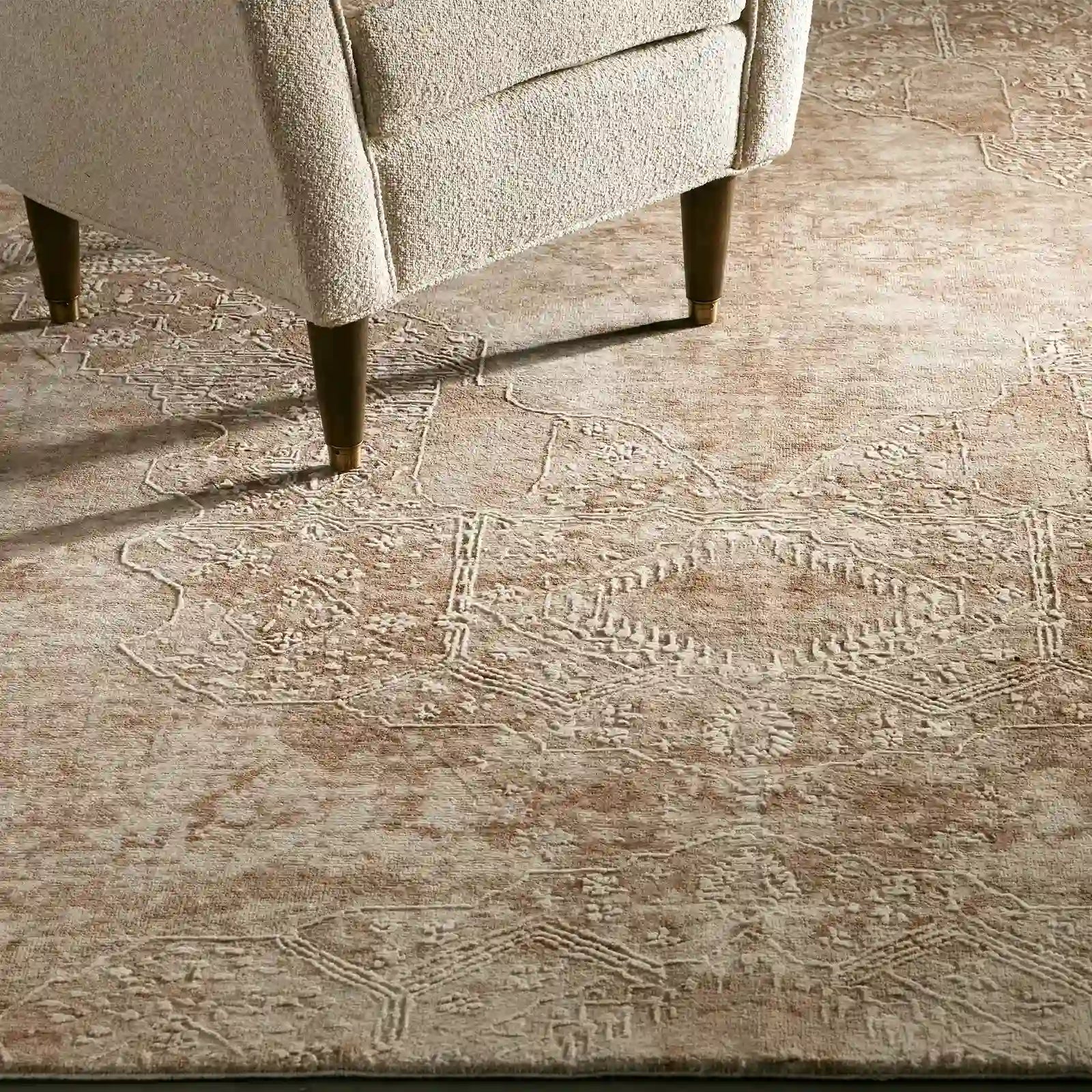 Luvka Wolle handgetufteter Teppich Klassische Inspiration & Modernes Design Teppich Modern Vintage Reliefmuster Stil