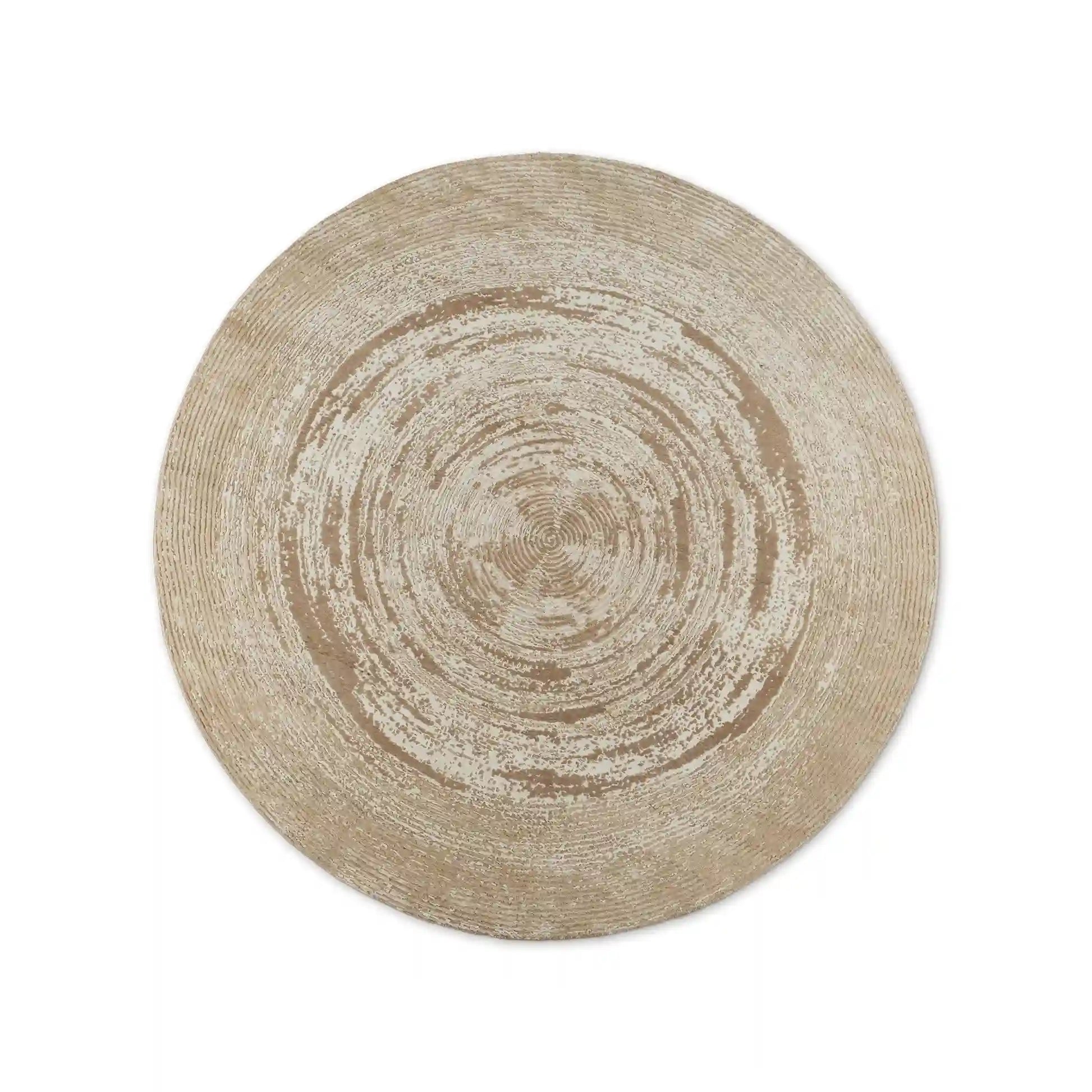 Veyra Hand-Knotted Round Wool & Rayon Rug Natural Tree Ring Textured Style Eye-Catching Carpet