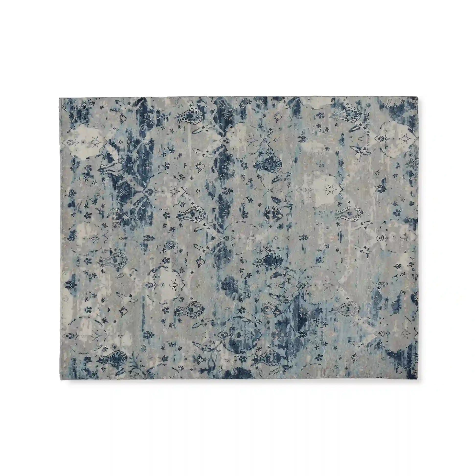Stynson Indigo handgetufteter Aquarell-Teppich aus Wolle, verwaschener Vintage-Stil