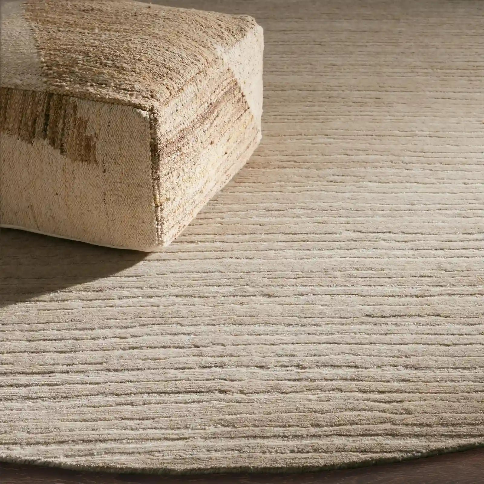 Novra Hand Tufted Round Wool Rug in Natural Palette Carpet Minimalist Natural Wood Grain Style