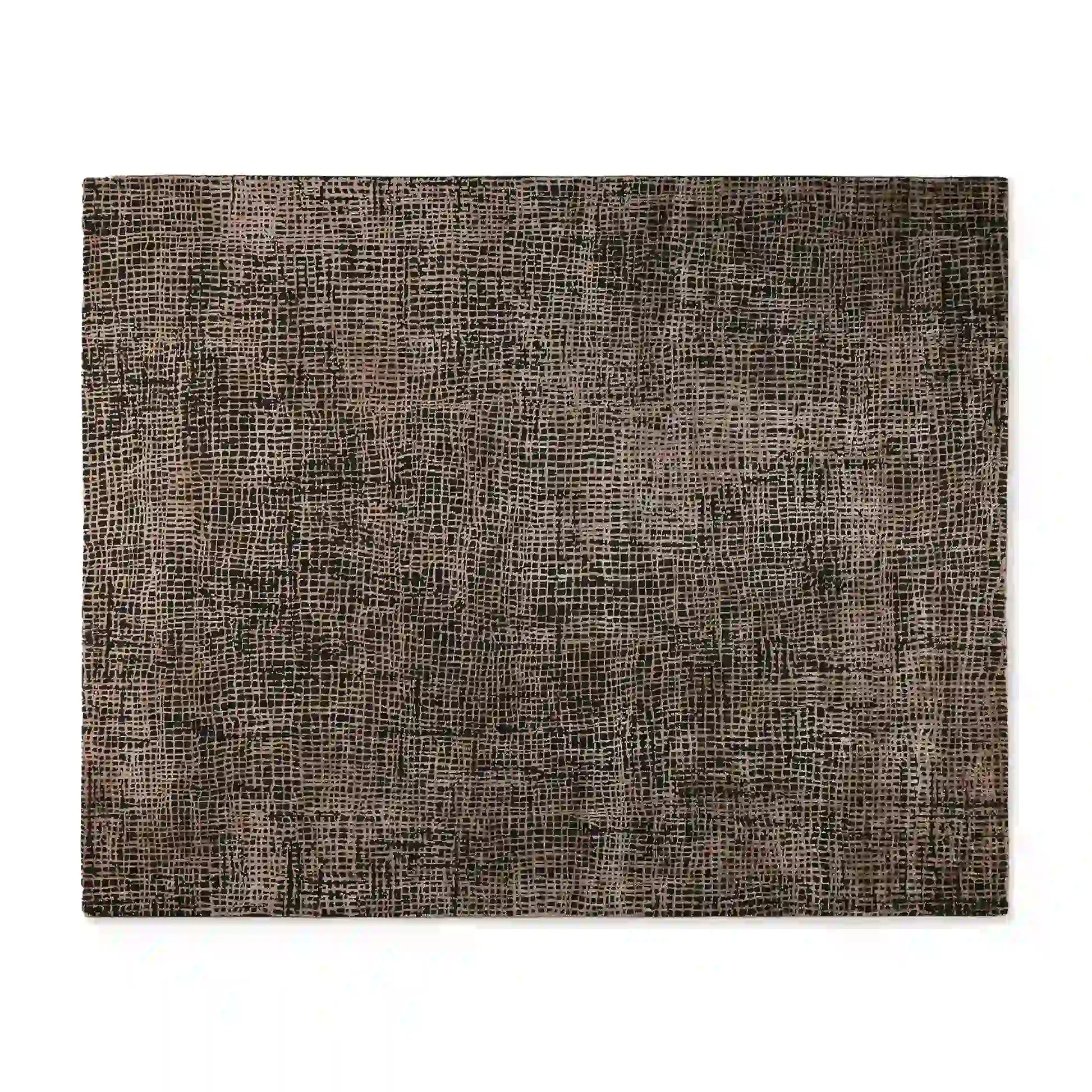 Fostra Modern Hand-Knotted Wool Rayon Area Rug Vintage Distressed Freeform Grid-Inspired Style Carpet
