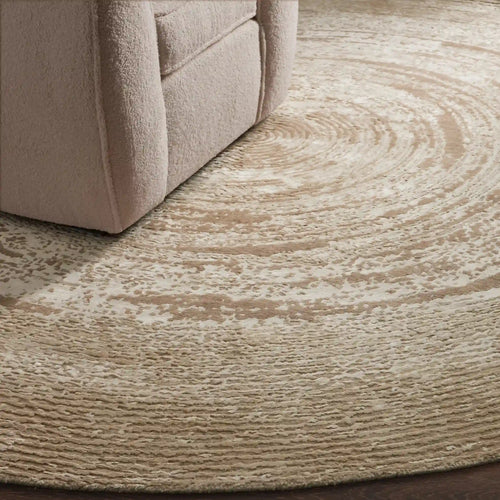Lettae Brown Round Rug Handmade Comfortable to Touch & Durable Carpet Natural Tree Ring Distressed Style
