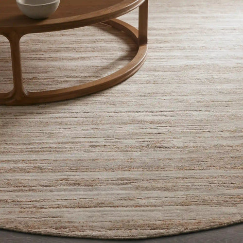 Tapis rond Anzon noué à la main, ton gris brumeux, style texturé rond moderne et minimaliste