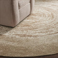 Veyra Hand-Knotted Round Wool & Rayon Rug Natural Tree Ring Textured Style Eye-Catching Carpet