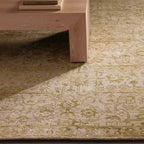 Syanna Wool Hand Tufted Rug in Blue or Moss Layered Design Versatile Carpet Traditional Persian Light Vintage Style