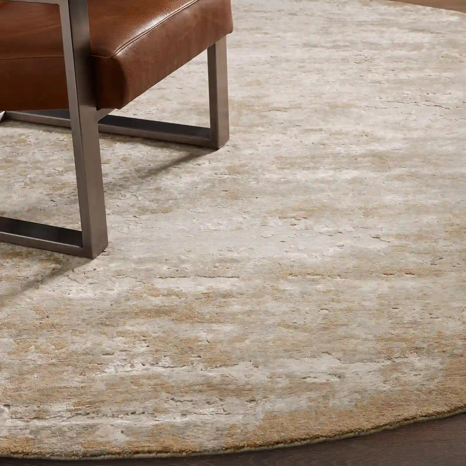 Vyona Hand Tufted Round Rug in Fog or Sand Tones Carpet Wabi-Sabi Patina Textured Style