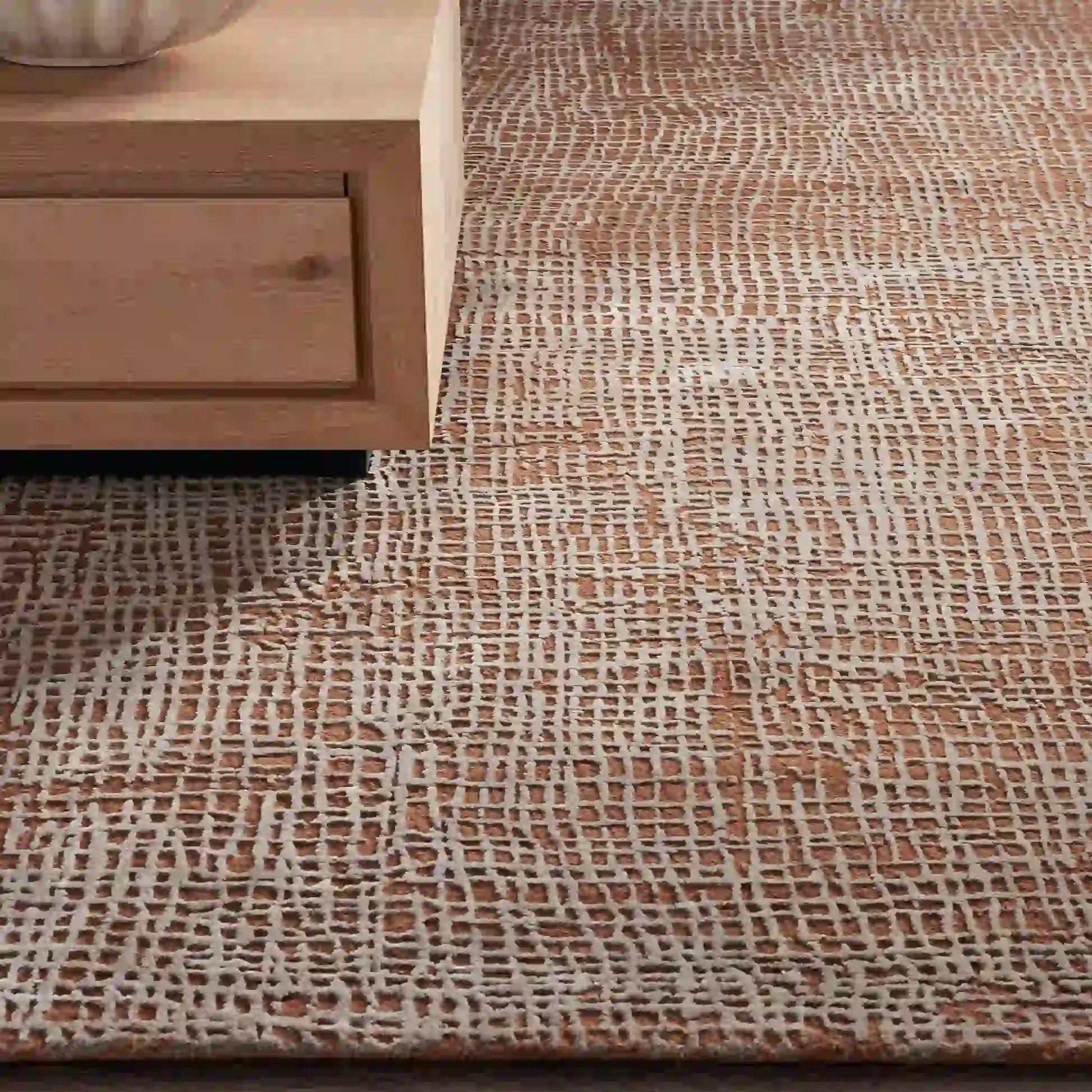 Fostra Modern Hand-Knotted Wool Rayon Area Rug Vintage Distressed Freeform Grid-Inspired Style Carpet