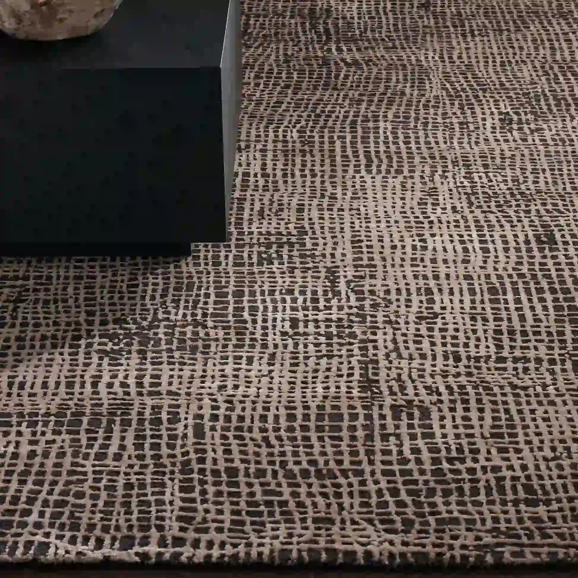 Fostra Modern Hand-Knotted Wool Rayon Area Rug Vintage Distressed Freeform Grid-Inspired Style Carpet