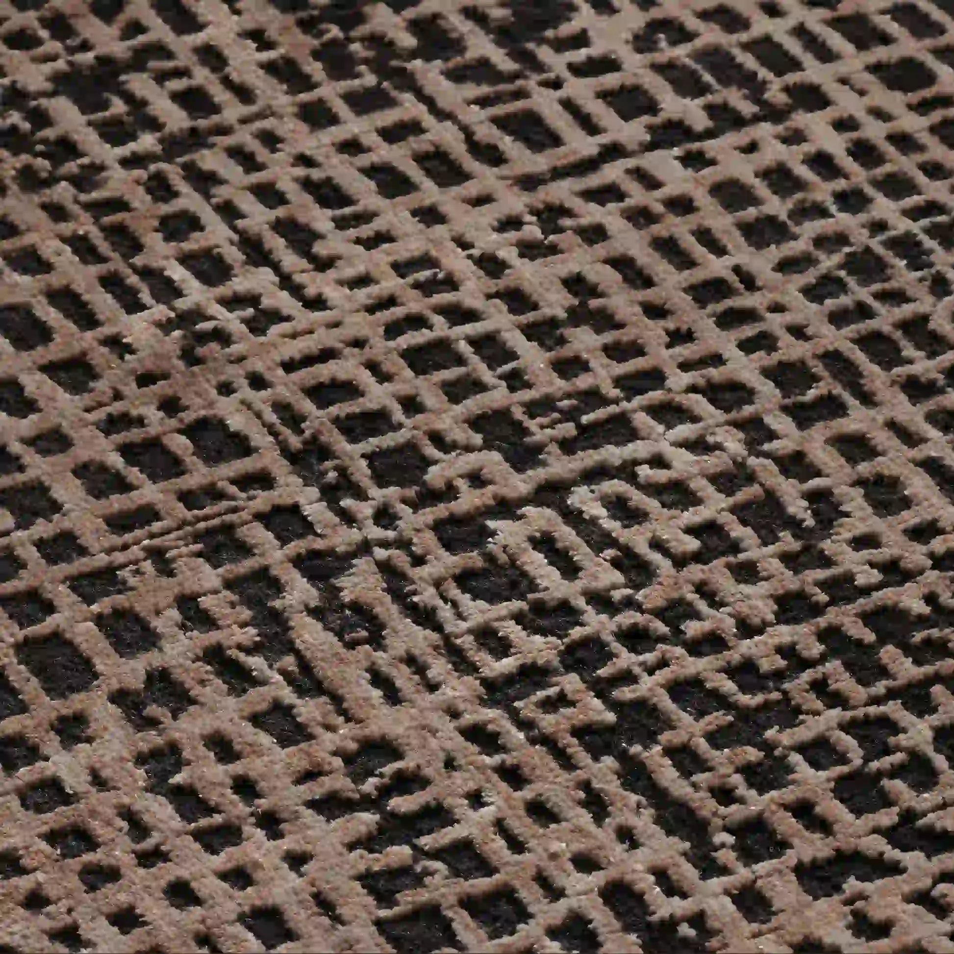 Fostra Modern Hand-Knotted Wool Rayon Area Rug Vintage Distressed Freeform Grid-Inspired Style Carpet