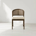 Aimee Wooden Dining Chair with Rattan Cane Back Upholstered Midcentury Living Room Chairs