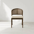 Aimee Wooden Dining Chair with Rattan Cane Back Upholstered Midcentury Living Room Chairs