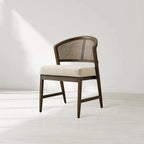 Aimee Wooden Dining Chair with Rattan Cane Back Upholstered Midcentury Living Room Chairs