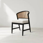 Aimee Wooden Dining Chair with Rattan Cane Back Upholstered Midcentury Living Room Chairs
