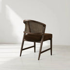Aimee Wooden Dining Chair with Rattan Cane Back Upholstered Midcentury Living Room Chairs