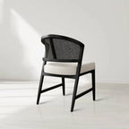 Aimee Wooden Dining Chair with Rattan Cane Back Upholstered Midcentury Living Room Chairs