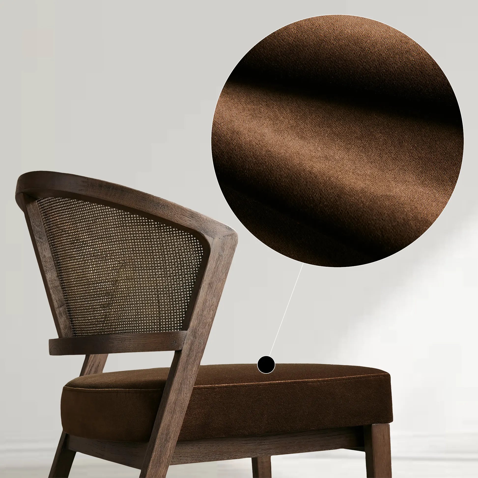 Aimee Wooden Dining Chair with Rattan Cane Back Upholstered Midcentury Living Room Chairs