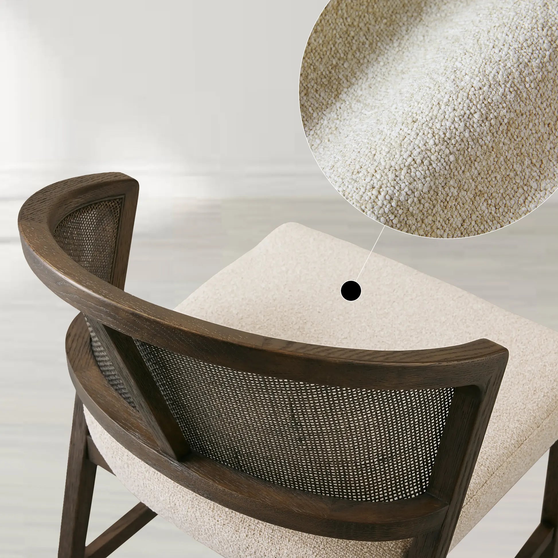 Aimee Wooden Dining Chair with Rattan Cane Back Upholstered Midcentury Living Room Chairs