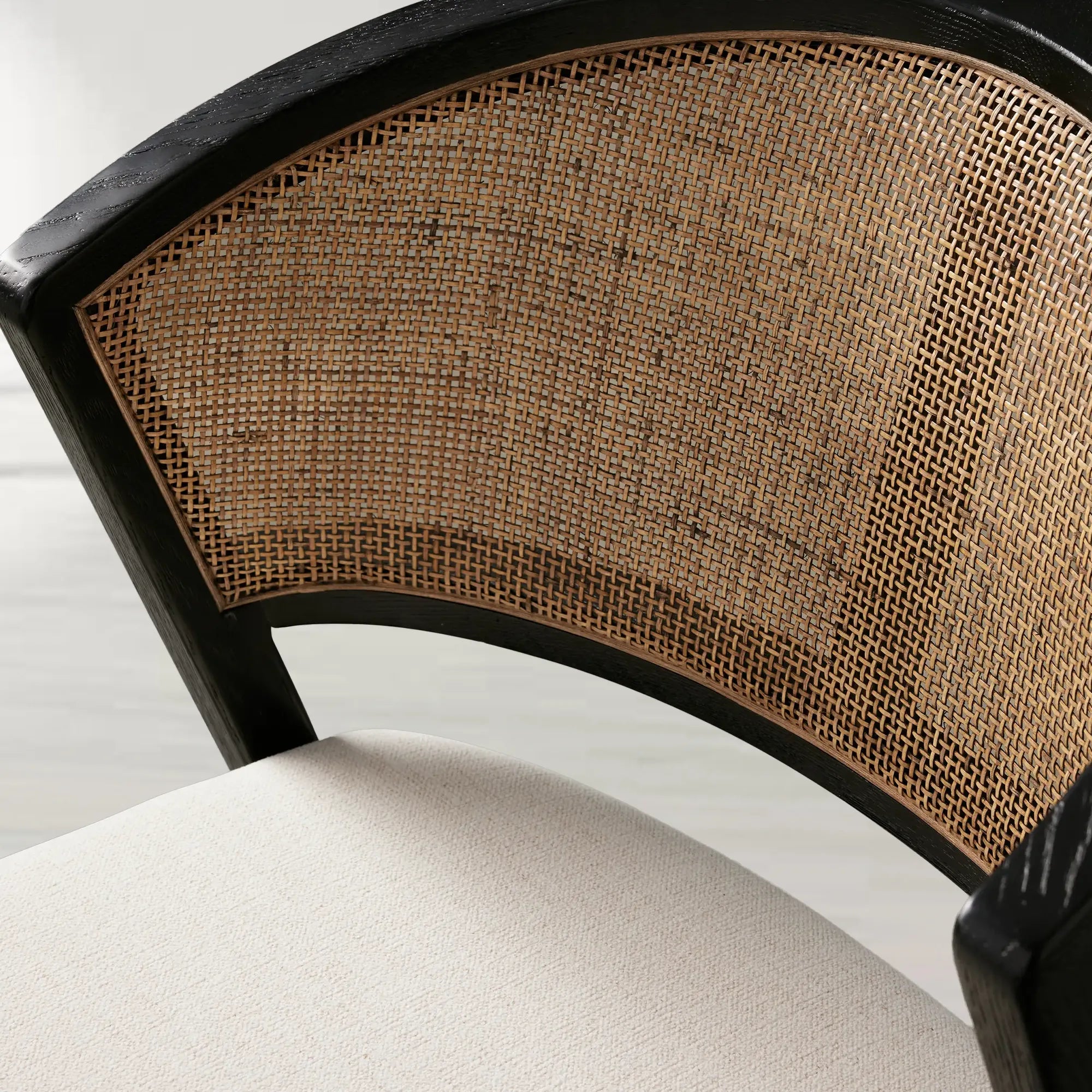 Aimee Wooden Dining Chair with Rattan Cane Back Upholstered Midcentury Living Room Chairs