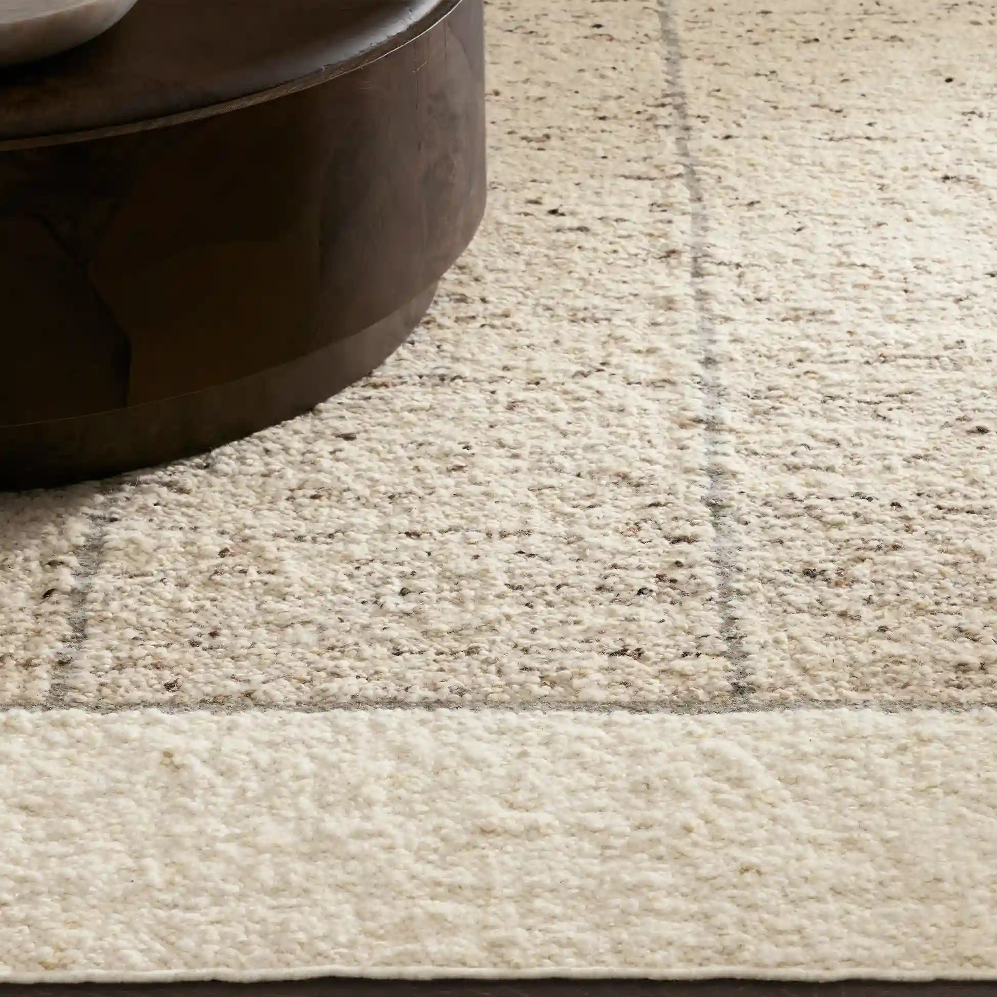 Alora Ivory & Brown Wool Rug from Chunky Wool Yarns Carpet Modern Farmhouse Minimalist Style