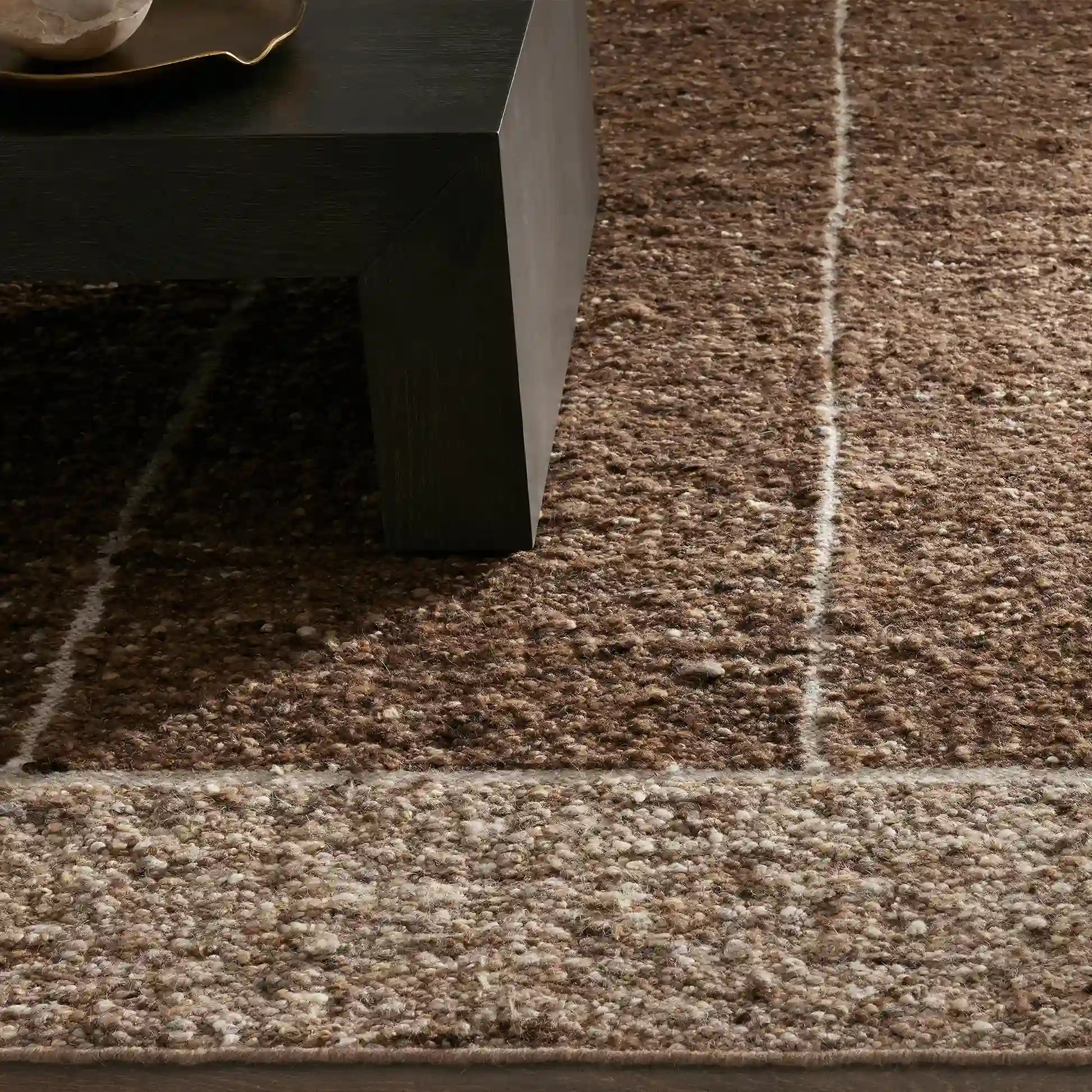 Alora Ivory & Brown Wool Rug from Chunky Wool Yarns Carpet Modern Farmhouse Minimalist Style