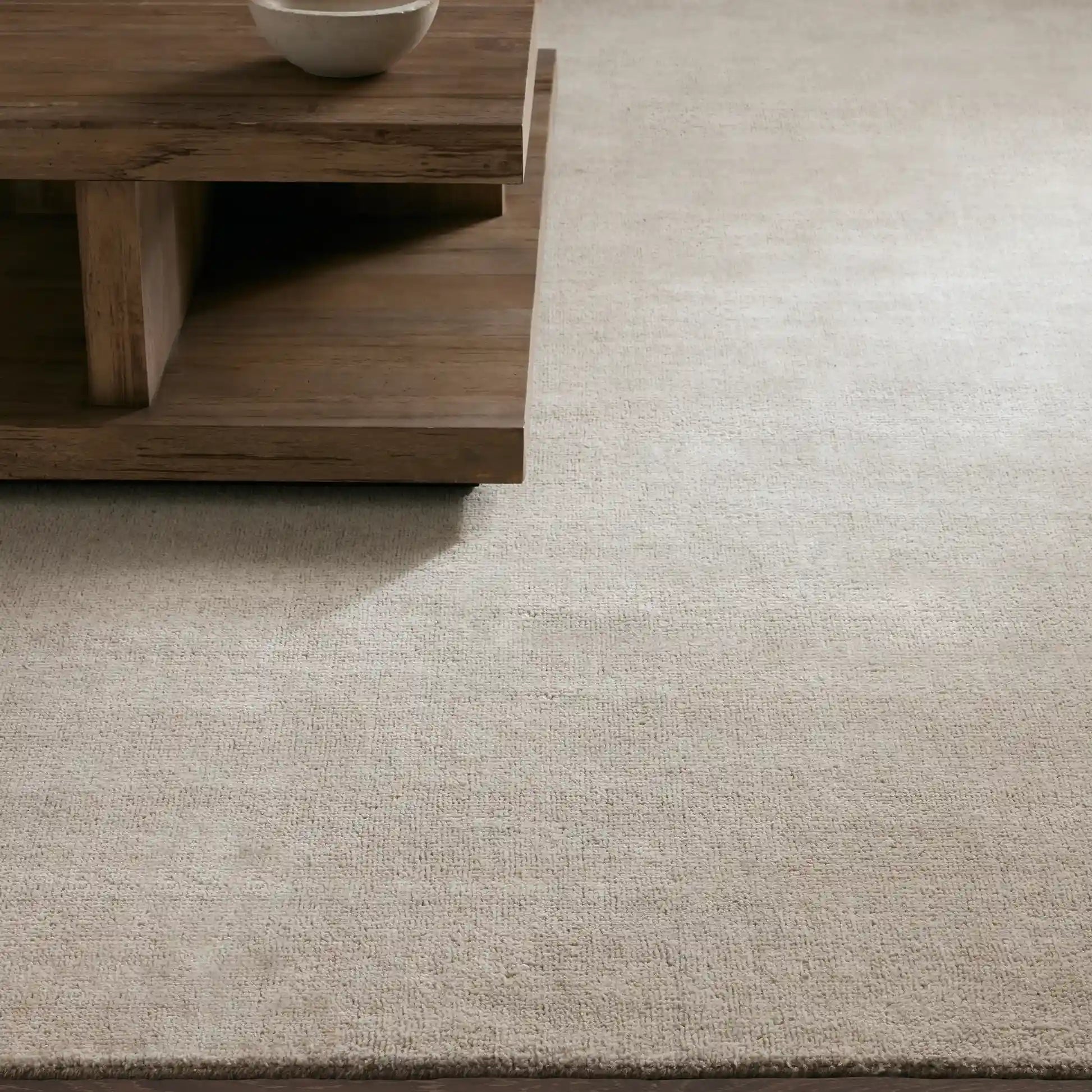 Hailen Ivory & Mocha Wool Hand Tufted Rug Versatile Cozy & Durable Carpet Transitional Minimalist Textured Style