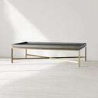 Malone Coffee Table with Leather Top & Steel Base Living Room Center Tea Table Cocktail Table Modern Style