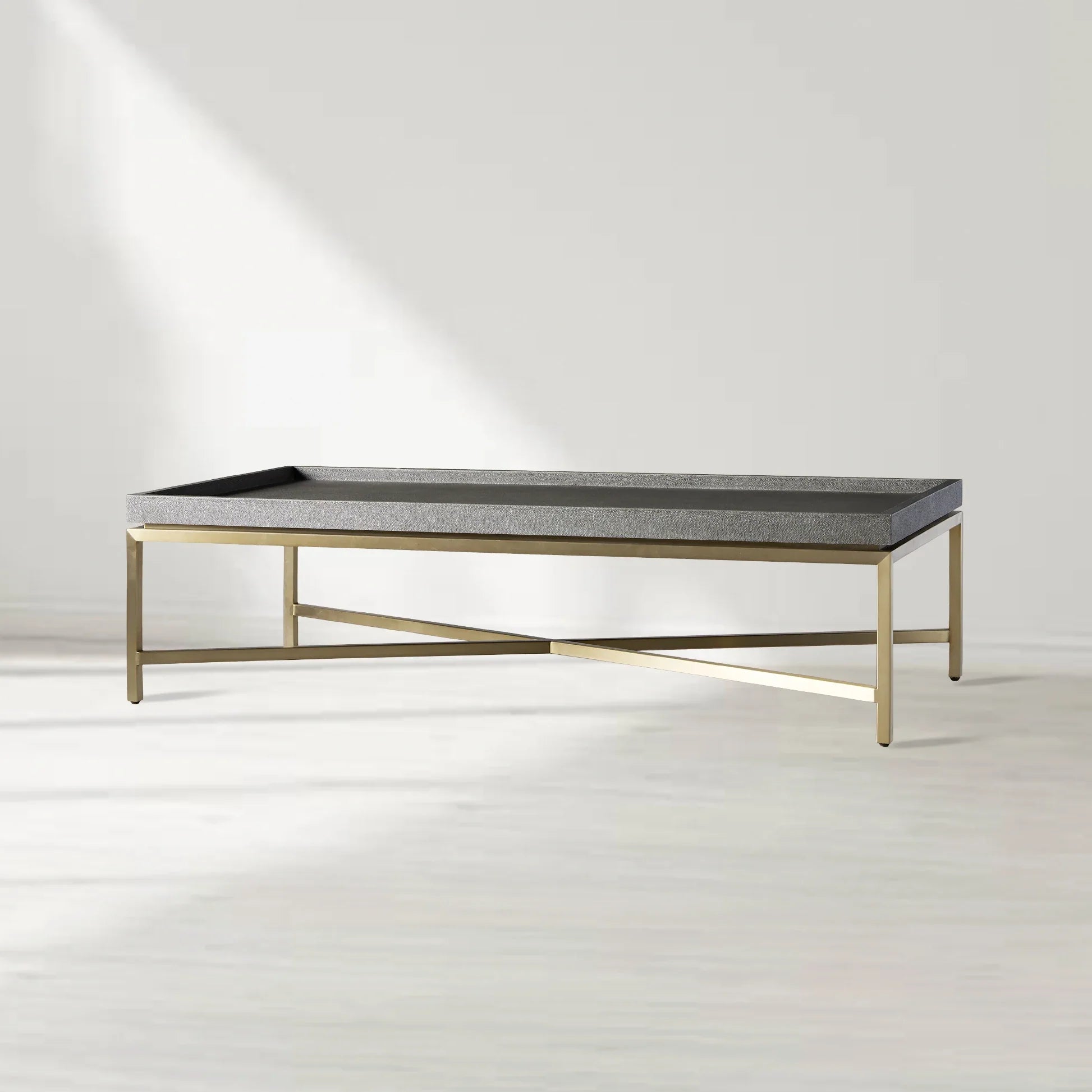 Malone Coffee Table with Leather Top & Steel Base Living Room Center Tea Table Cocktail Table Modern Style