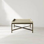 Malone Coffee Table with Leather Top & Steel Base Living Room Center Tea Table Cocktail Table Modern Style