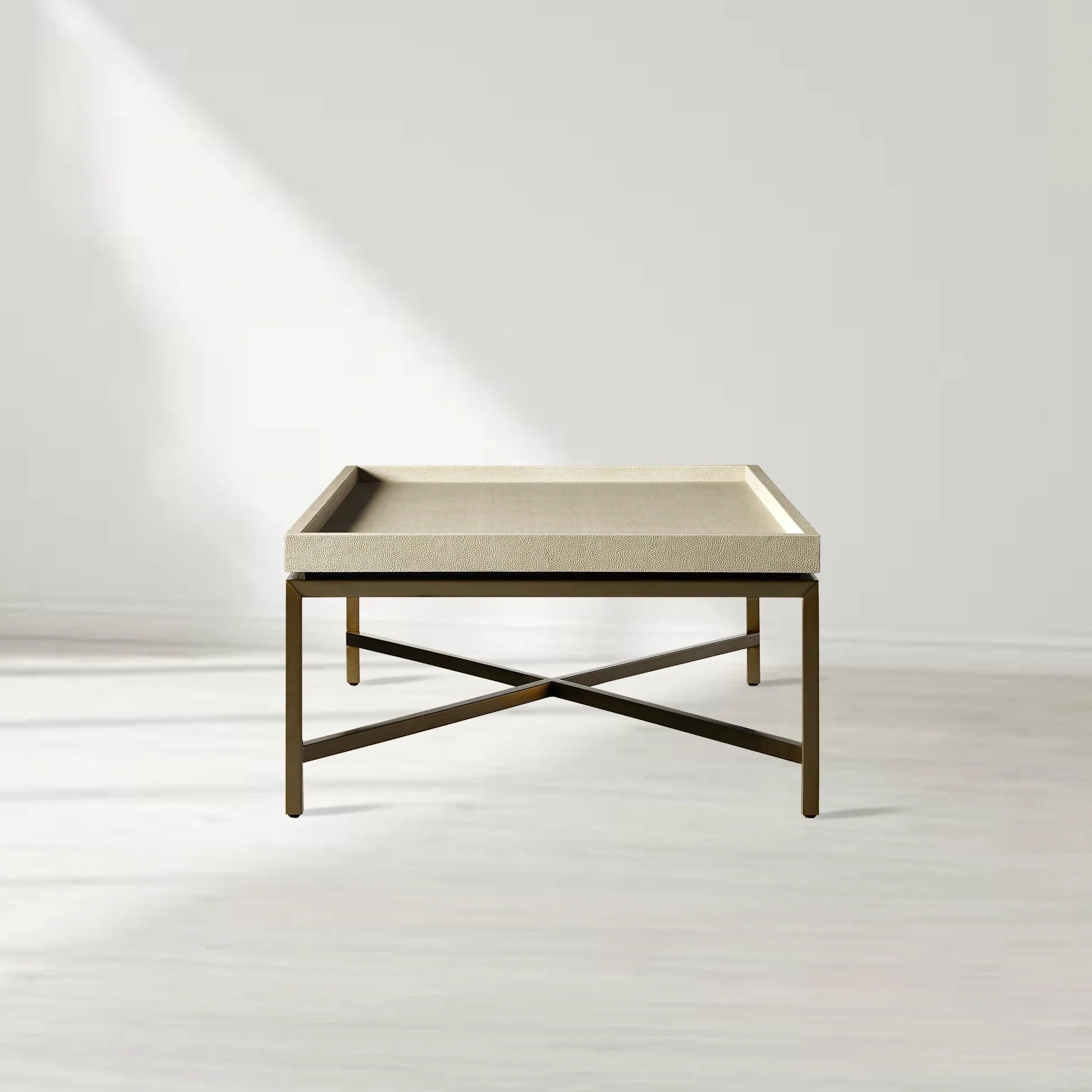 Malone Coffee Table with Leather Top & Steel Base Living Room Center Tea Table Cocktail Table Modern Style