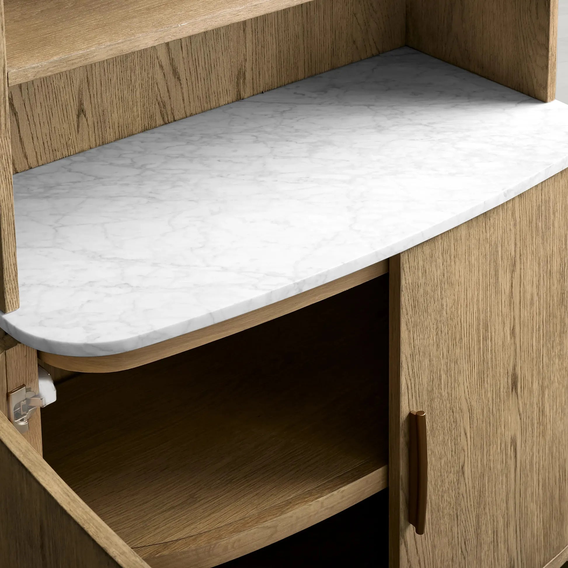 Danny Wood Tall Display Hutch with Marble Top Oak Sideboard Buffet Storage Table Kitchen Pantry Cabine