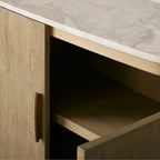Danny Country Oak Buffet Sideboard Marble Top Media TV Cabinet Wood Entryways Cabinet