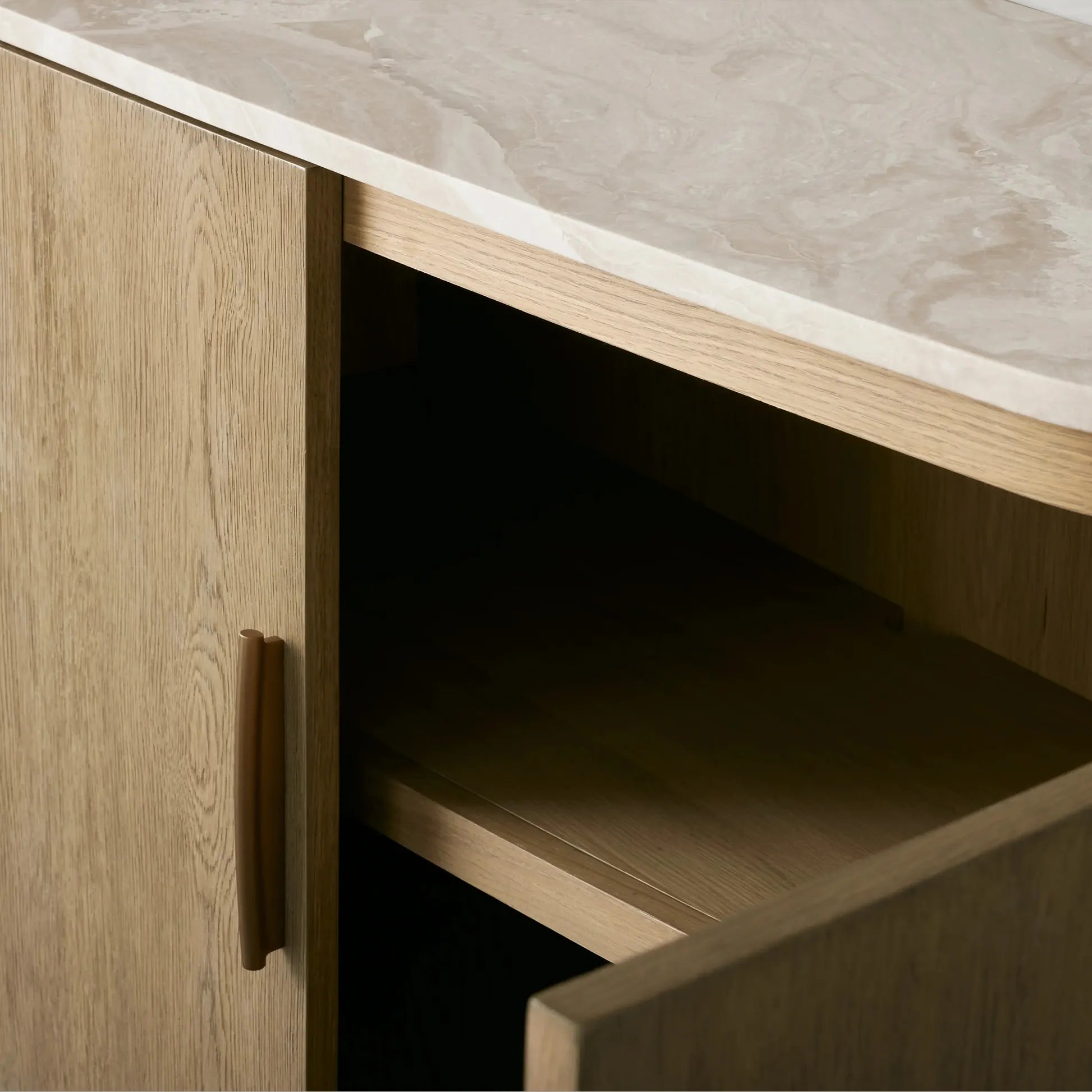 Danny Country Oak Buffet Sideboard Marble Top Media TV Cabinet Wood Entryways Cabinet