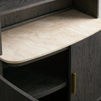 Danny Wood Tall Display Hutch with Marble Top Oak Sideboard Buffet Storage Table Kitchen Pantry Cabine