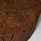 Kalmar Natural Teak Wood Round Coffee Table Hand-Assembled Slices Cocktail Table Unique Living Room Center Tea Table Natural Style1