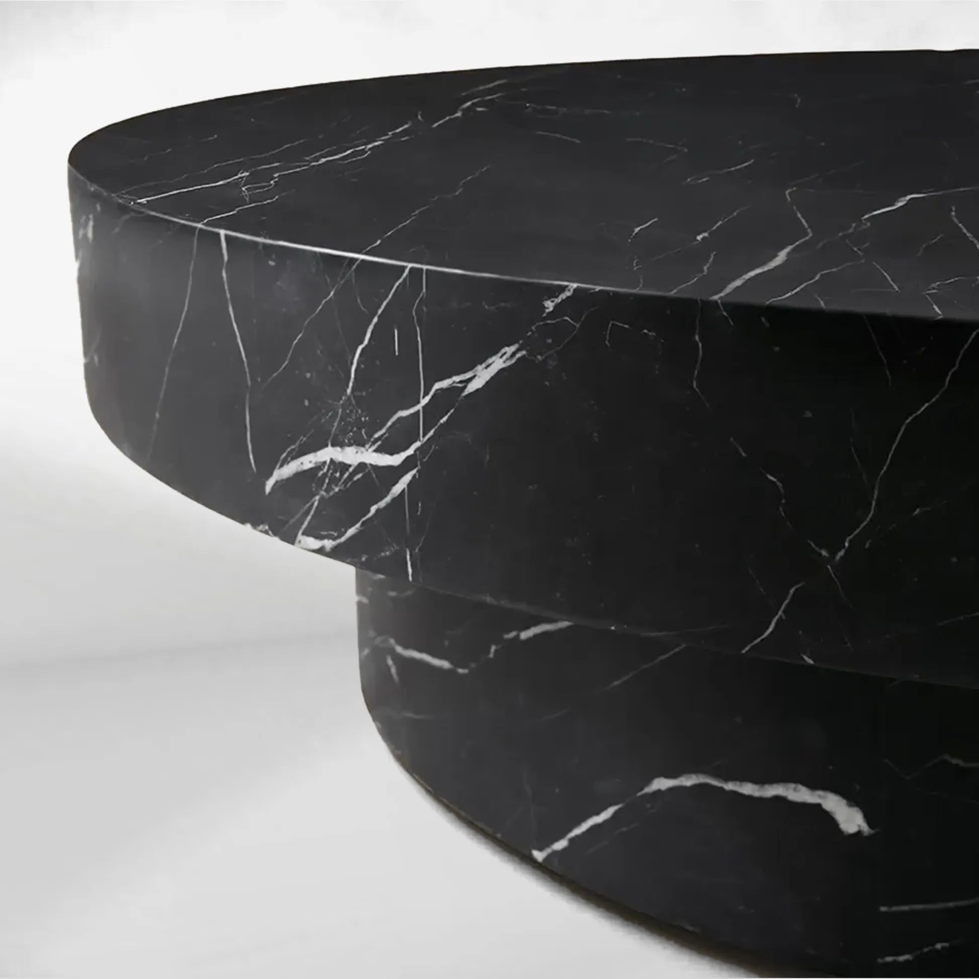 Cinzia Round Coffee Table with Natural Marble Stone Top & Plinth Base Sofa Center Tea Table